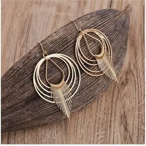 Bohemian Vintage Geometric Circle Fringe Earrings for Women, Boho Alloy Drop
